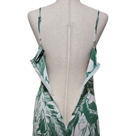INA Tropical Print Jumpsuit Green Palm Leaf Tie Front Wide Leg Size Medium - Picture 8 of 16